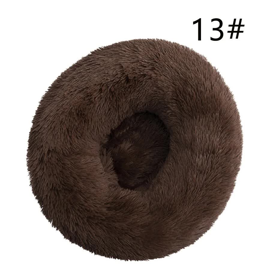 V888-ELOSUNG10277-204335-00 Calming Donut Pet Bed -Soft Faux Fur, Anti-Anxiety Fluffy Round Bed for Cats and Small Dogs (Coffee)40cm - Image 1