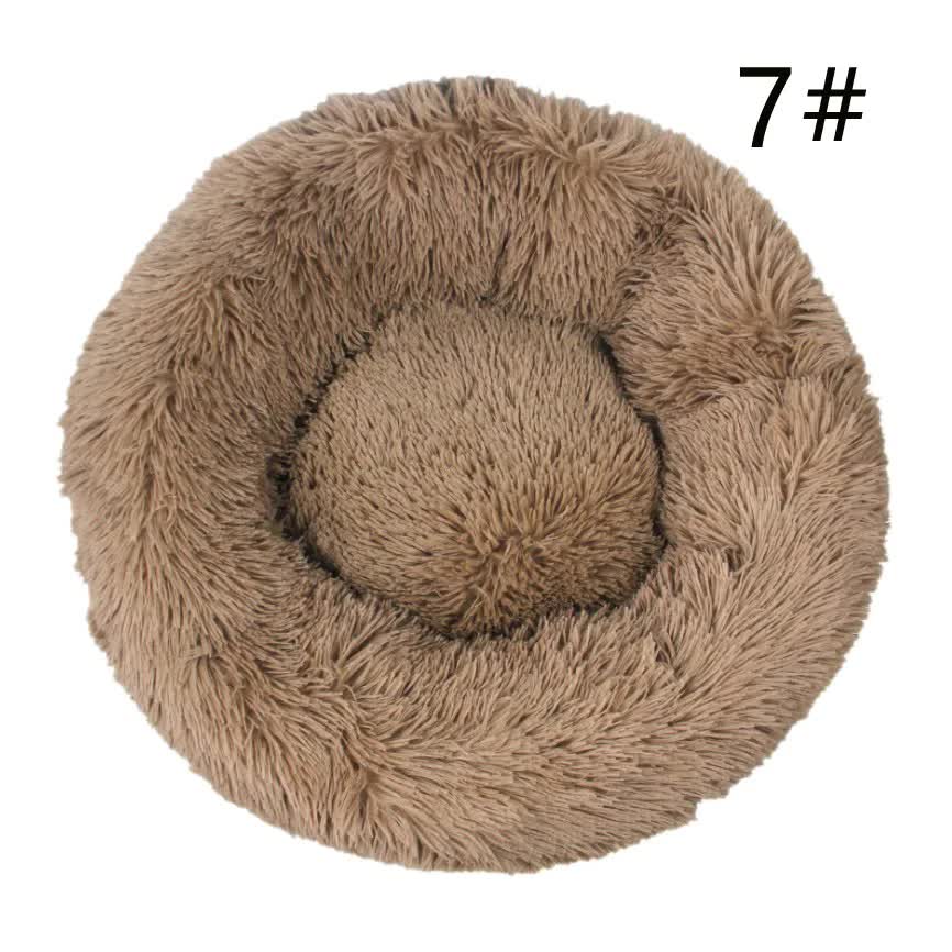 V888-ELOSUNG10287-204325-00 Calming Donut Pet Bed -Soft Faux Fur, Anti-Anxiety Fluffy Round Bed for Cats and Small Dogs (khaki)40cm - Image 1