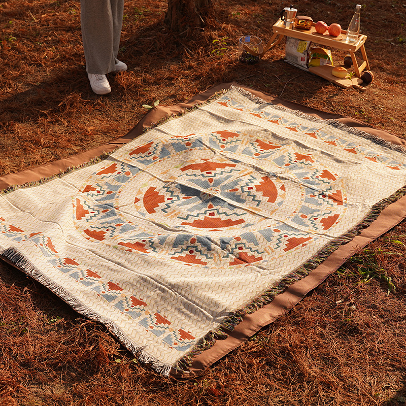 V888-ELOSUNG10346-206351-00 2pcs pack set 90*90cm Bohemian Picnic Blanket, Waterproof Camping Blanket, Outdoor Rug for Camping, Picnic, Beach - Image 1