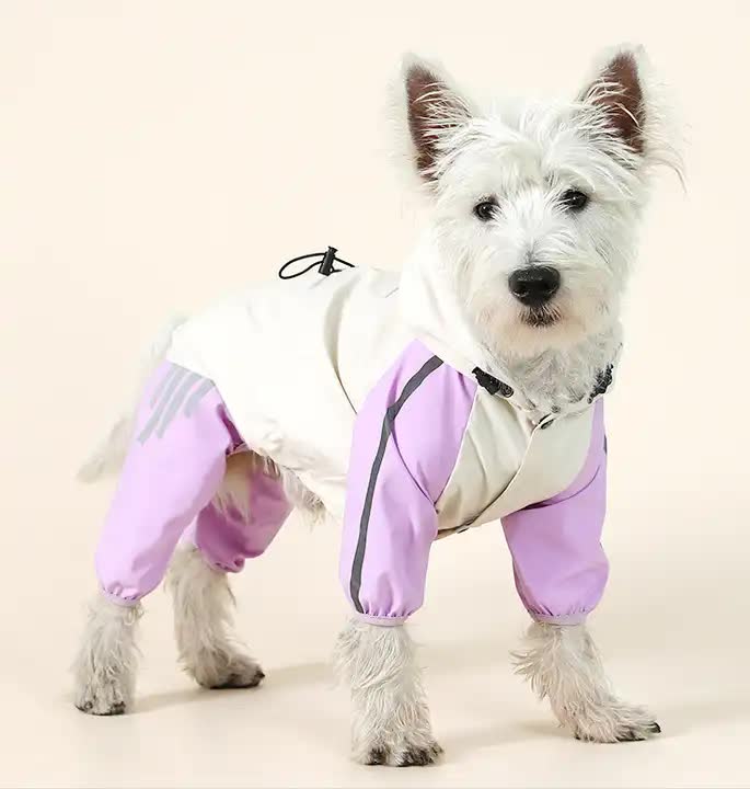 V888-ELOSUNG10479-204644-00 Waterproof Dog Raincoat with Hidden Leash Hole - Windproof and Comfortable for Outdoor Walks, Size:L (Back Length 30cm/11.81in, Bra 44cm/17.32in) Purple - Image 1