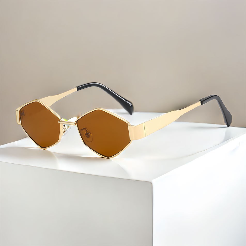 V888-ELOSUNG10624-205658-00 Chic Geometric Sunglasses Women's Fashion Metal Frame Sun Glasses Men Vintage Non-Mirrored Lenses Optical Gafas UV400 - Image 1
