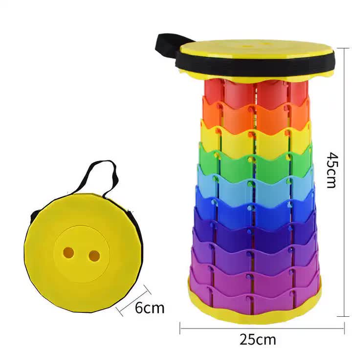 V888-ELOSUNG10707-205750-00 Rainbow Telescopic Stool - Collapsible, Portable, Foldable, and Adjustable Compact Chair (Yellow-Top) - Image 1