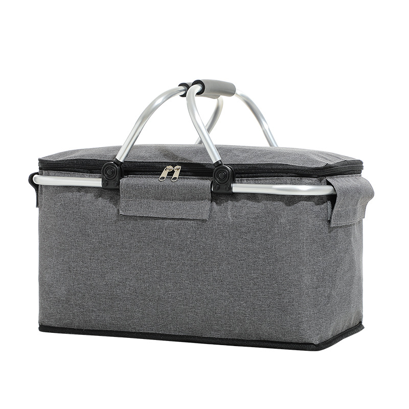 V888-ELOSUNG10788-205941-00 Insulated Picnic Basket with Aluminum Frame - Portable Collapsible Cooler Bag 18L 40*20*23cm(Gray) - Image 1