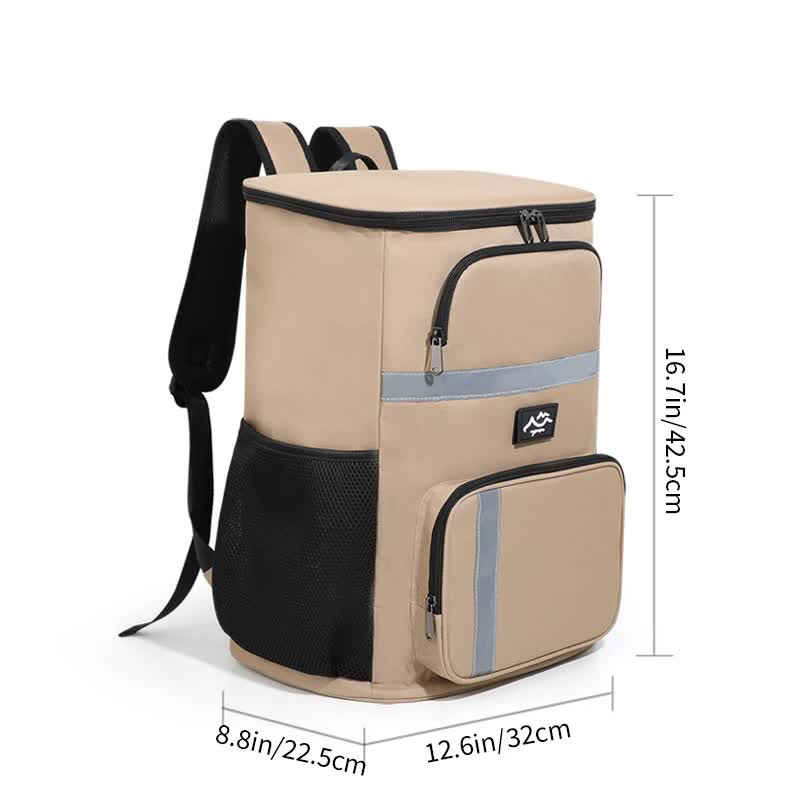 V888-ELOSUNG10795-205948-00 Insulated Cooler Backpack - Portable Outdoor Picnic and Beverage Bag with Bottle Opener (Khaki) - Image 1