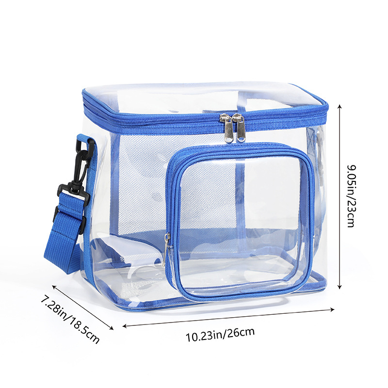 V888-ELOSUNG10799-205952-00 Clear PVC Shoulder Bag - Transparent Travel and Stadium-Approved Tote with Zipper(Blue) - Image 1