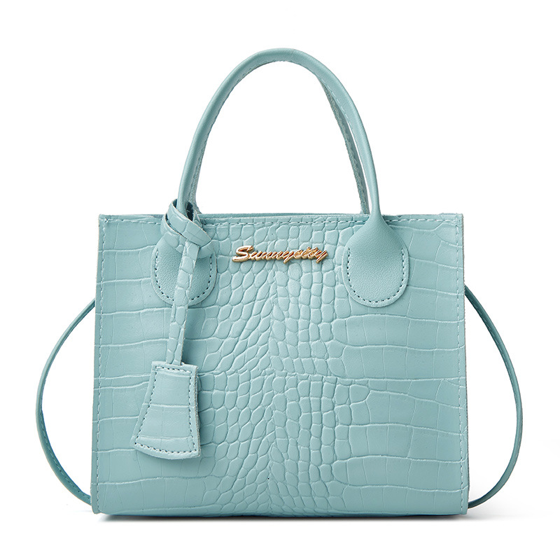 V888-ELOSUNG10840-206280-00 Elegant Crocodile Embossed Faux Leather Handbag - Blue Tote with Dual Handle for Women 20*16*9cm - Image 1