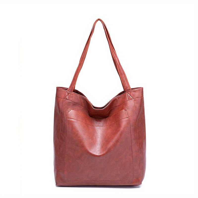 V888-ELOSUNG10854-206266-00 Vintage PU Leather Tote Bag - Stylish and Spacious Everyday Shoulder Bag (Brown) - Image 1
