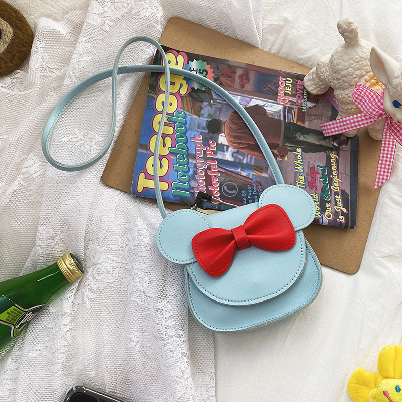 V888-ELOSUNG10863-206255-00 Adorable Bow Bear Crossbody Bag for Kids - Blue Shoulder Bag 18*17*8cm - Image 1