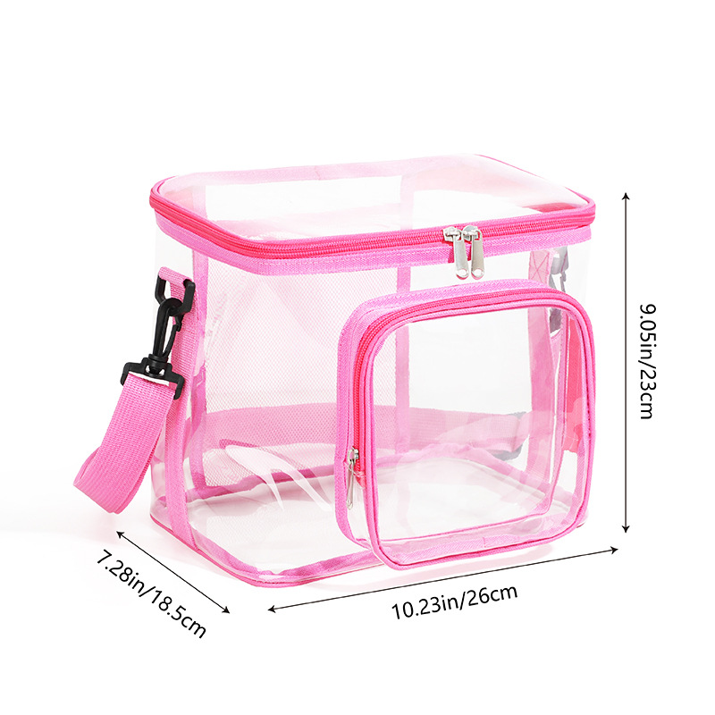 V888-ELOSUNG10900-205953-00 Clear PVC Shoulder Bag - Transparent Travel and Stadium-Approved Tote with Zipper(Pink) - Image 1