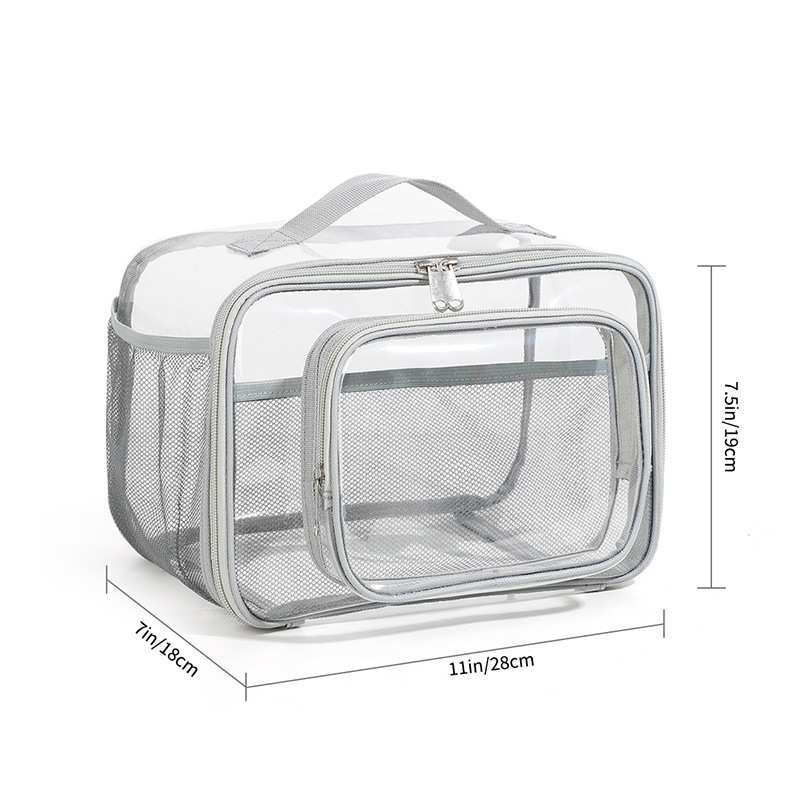 V888-ELOSUNG10902-205955-00 Clear PVC Tote Bag with Handle - Transparent Stadium-Approved Travel Organizer(Gray) - Image 1