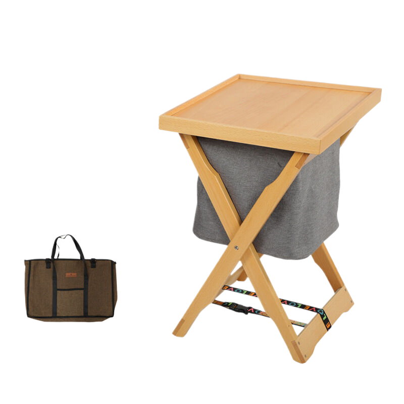 V888-ELOSUNG1093-202483-00 Foldable Wooden Laundry Hamper with Removable Tray and Storage Bag - Natural Wood Finish - Wood Colour - Image 1