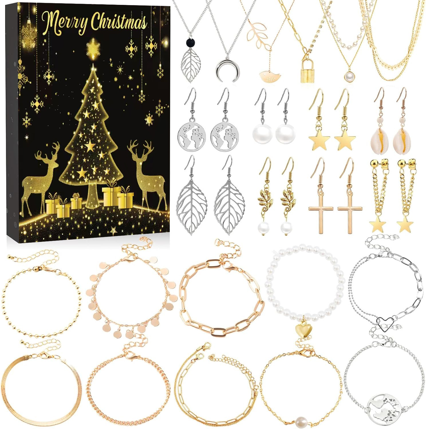 V888-ELOSUNG10930-205978-00 Elegant Jewelry Advent Calendar - Necklaces, Earrings, and Bracelets Gift Set - Image 1