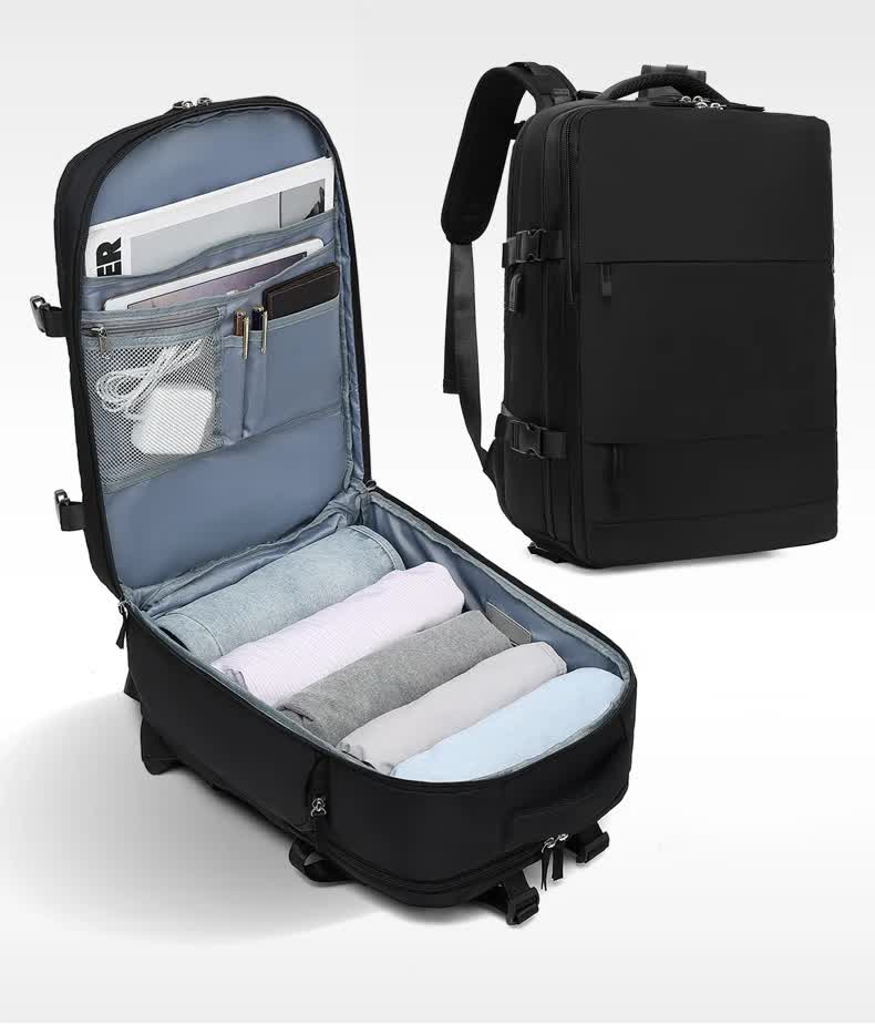V888-ELOSUNG10938-205991-00 Multi-Compartment Travel Backpack with Shoe Storage and Wet-Dry Separation (Black)31cm(L)*17cm(W)*42cm(H) - Image 1