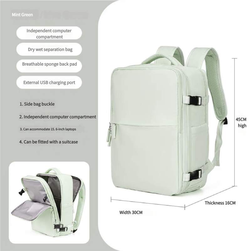 V888-ELOSUNG10952-206004-00 Water-Resistant Laptop Backpack with USB Charging Port and Wet-Dry Separation (mint green) - Image 1