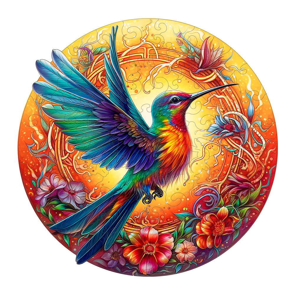 V888-ELOSUNG10959-206009-00 Round Hummingbird Wooden Puzzle - Vibrant Floral Design (S-paper box-H160) - Image 1