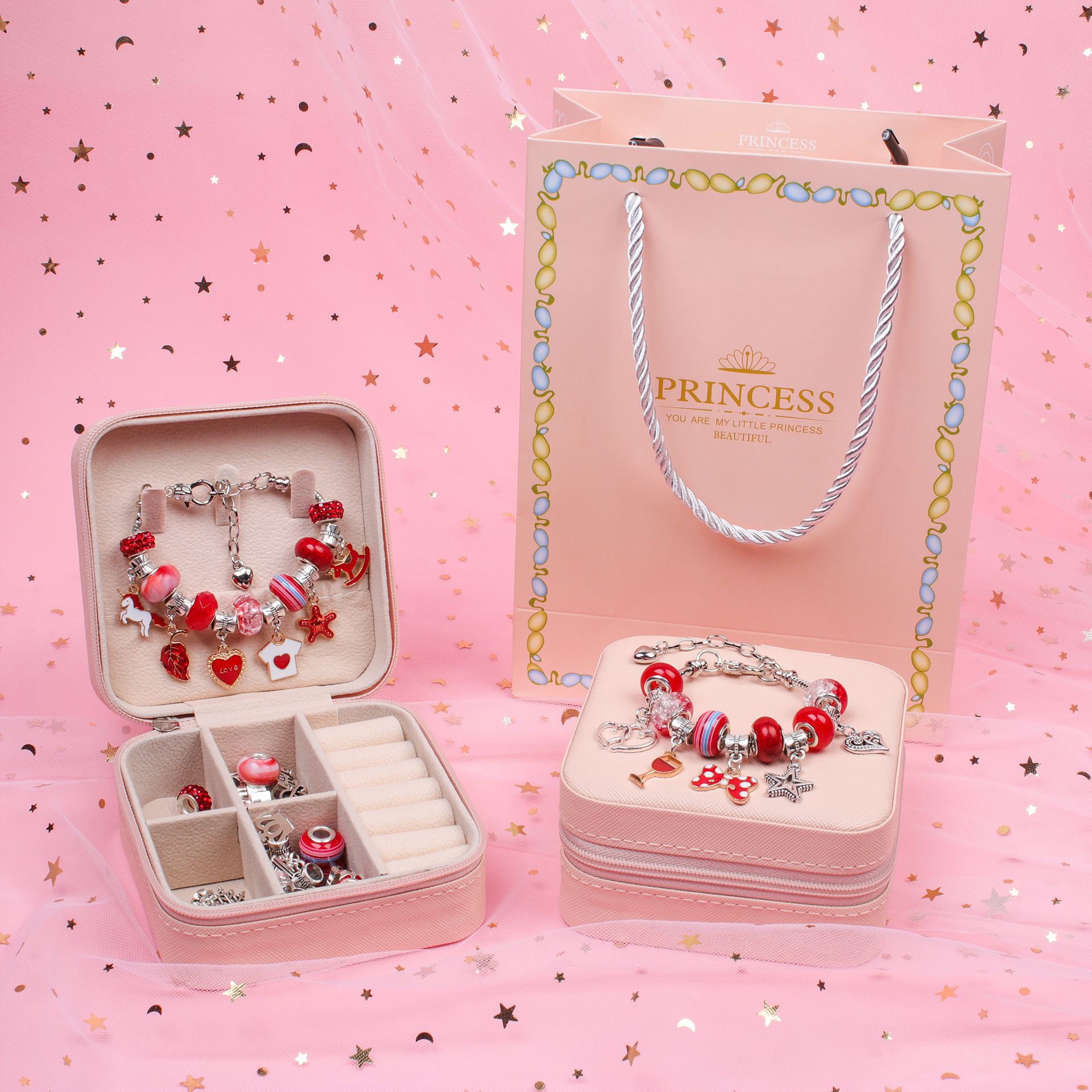 V888-ELOSUNG10990-206072-00 DIY Charm Bracelet Making Kit - Colorful Beads and Charms Set with Storage Box(66PCS) - Image 1