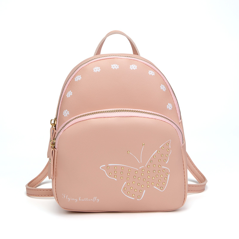 V888-ELOSUNG11015-206406-00 Mini Faux Leather Backpack with Butterfly Design -Pink Cute Backpack for Girls - Image 1