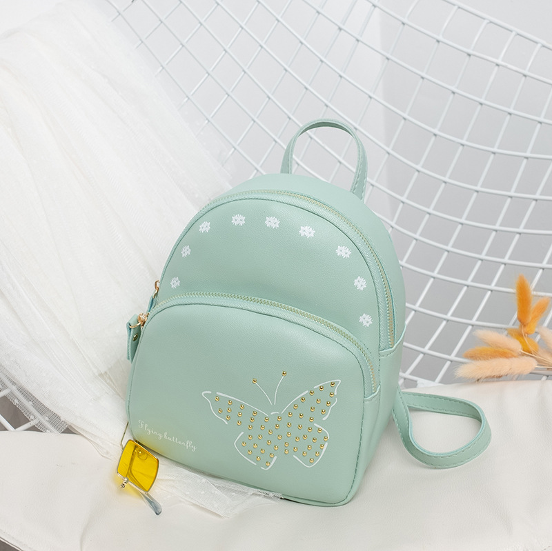 V888-ELOSUNG11020-206411-00 Mini Faux Leather Backpack with Butterfly Design -Light Green Cute Backpack for Girls - Image 1