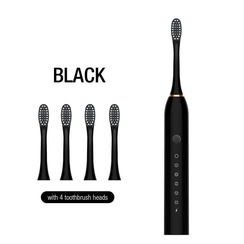 V888-ELOSUNG11064-206481-00 X-3 Sonic Electric Toothbrush, 4 Replacement Brush Heads, and USB Charging Cable - Sleek Black Design - Image 1