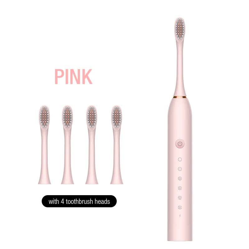 V888-ELOSUNG11066-206482-00 X-3 Sonic Electric Toothbrush, 4 Replacement Brush Heads, and USB Charging Cable - Sleek Pink Design - Image 1