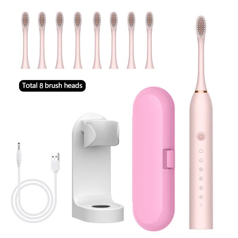 V888-ELOSUNG11067-206447-00 X-3 Sonic Electric Toothbrush in Pink, 8 Brush Heads, Travel Case, USB Charging, and Stand Included - Image 1
