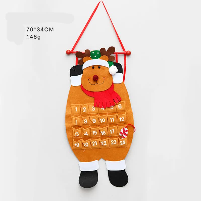 V888-ELOSUNG11074-206453-00 Reindeer Advent Calendar - Felt Christmas Countdown with 24 Pockets, Wall Hanging Decoration for Kids - Image 1