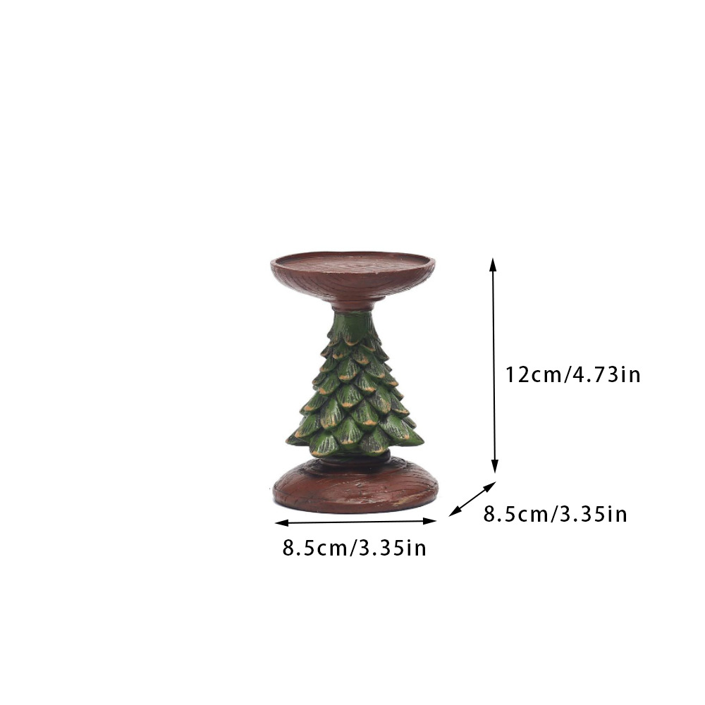 V888-ELOSUNG11076-206484-00 Christmas Tree Candle Holder - Rustic Resin Pillar Stand, 12cm Festive Decoration - Image 1