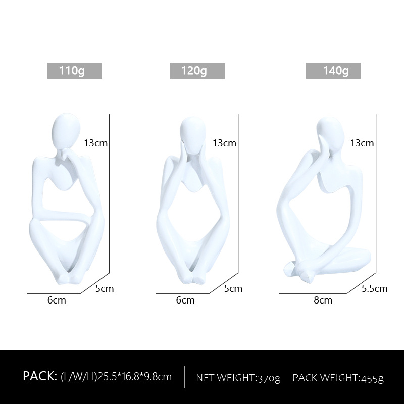 V888-ELOSUNG11086-206491-00 Abstract Thinker Sculpture Set - White Resin Figurines, Modern Art Home Decor, Set of 3 - Image 1