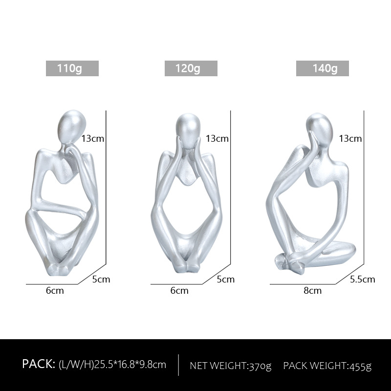 V888-ELOSUNG11087-206492-00 Abstract Thinker Sculpture Set - Silver Resin Figurines, Modern Art Home Decor, Set of 3 - Image 1