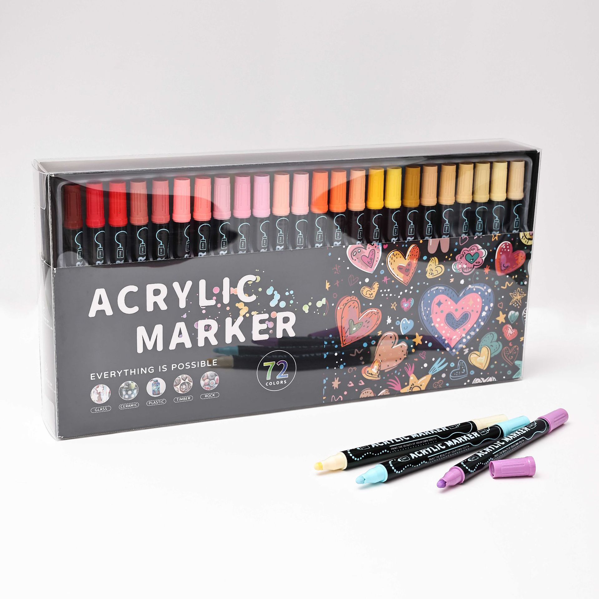 V888-ELOSUNG11118-206923-00 Dual-Tip Acrylic Marker Set - 1-5mm Round Tip & 1mm Fine Tip for Art and Craft Projects 72 colors - Image 1