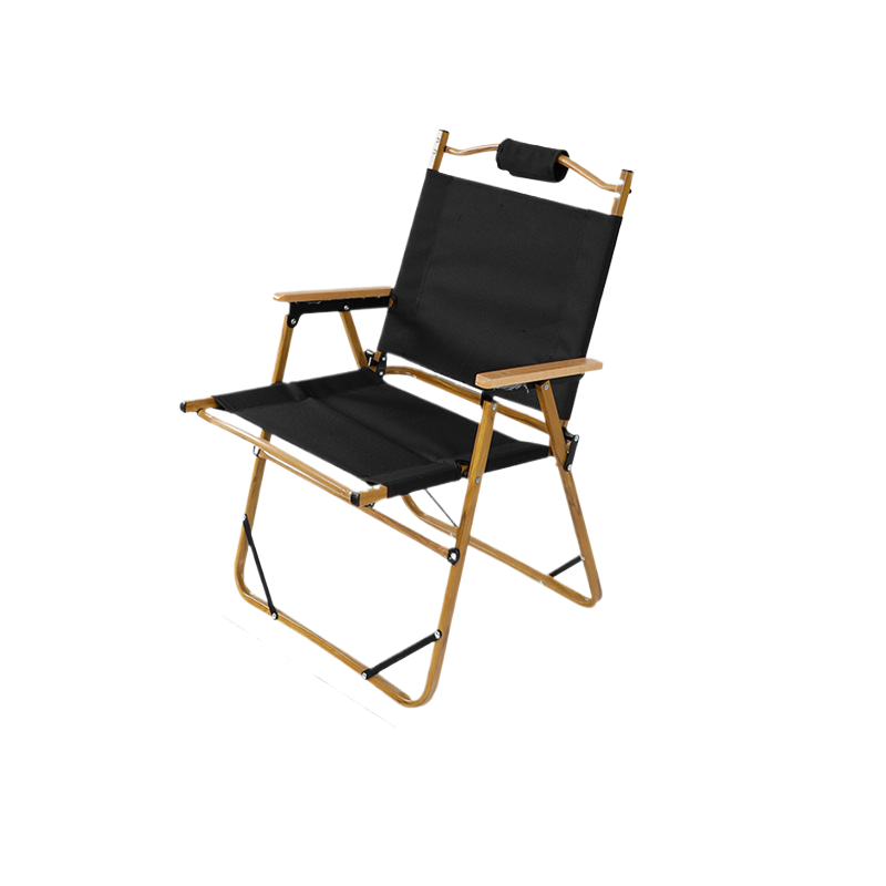 V888-ELOSUNG1118-202465-00 Folding Wooden Camping Chair with Headrest – Lightweight Portable Outdoor Chair (Black) - Image 1