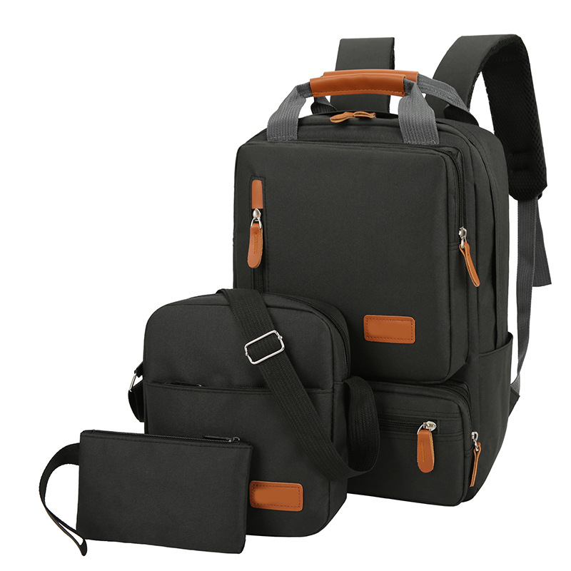 V888-ELOSUNG11198-208626-00 3-Piece Black Travel Backpack Set - Stylish Multi-Functional Backpack, Shoulder Bag & Pouch for Men & Women - Image 1