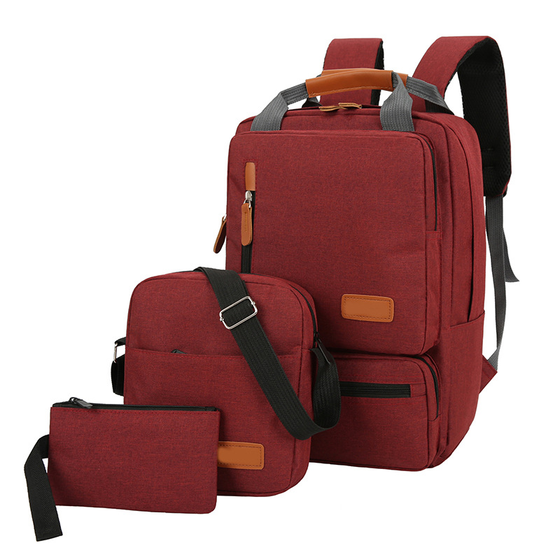 V888-ELOSUNG11199-208627-00 3-Piece Red Travel Backpack Set - Stylish Multi-Functional Backpack, Shoulder Bag & Pouch for Men & Women - Image 1