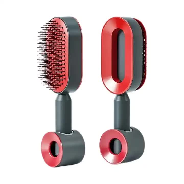 V888-ELOSUNG11242-208659-000 Self-Cleaning Hair Brush with One-Click Release | Massage Cushion Design, Anti-Frizz and Detangling Brush(red) - Image 1
