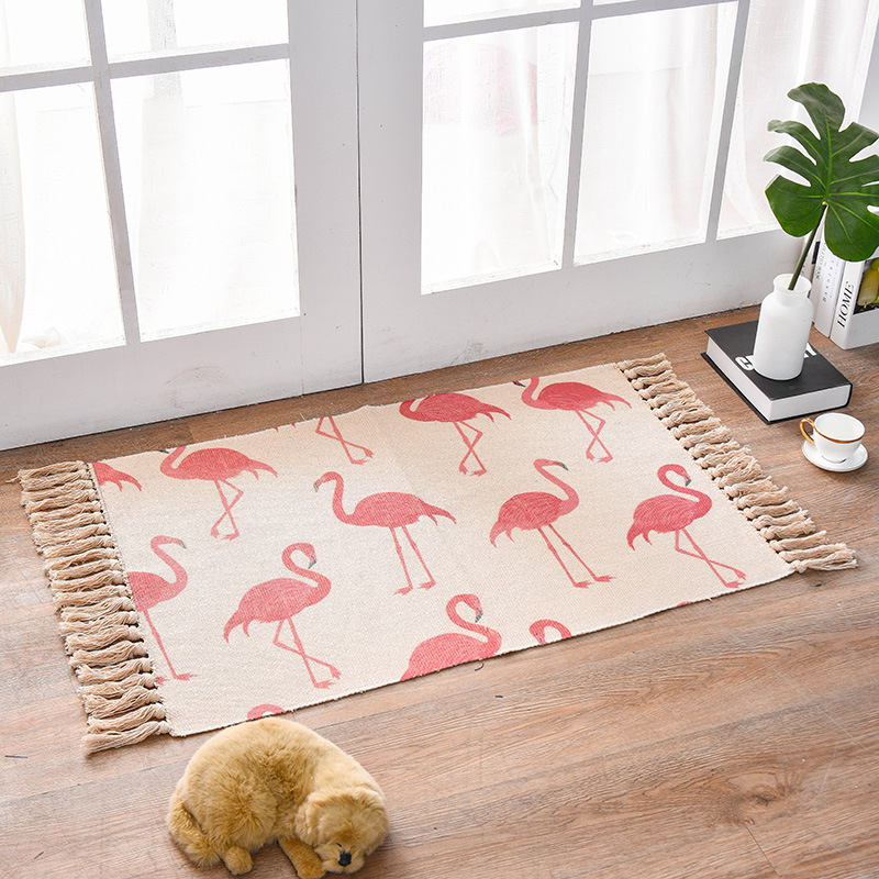 V888-ELOSUNG11281-208869-00 Bohemian Cotton Area Rug with Tassels - Geometric Pattern, Decorative Floor Mat 60*90cm - Image 1