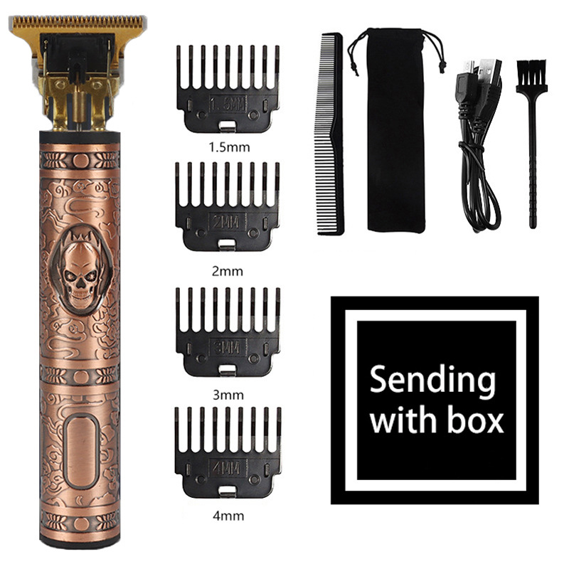 V888-ELOSUNG11353-209315-00 Vintage Skull Design Cordless Hair Trimmer (Red)- Professional Grooming Kit with Adjustable Guards, USB Charging, and Accessories - Image 1