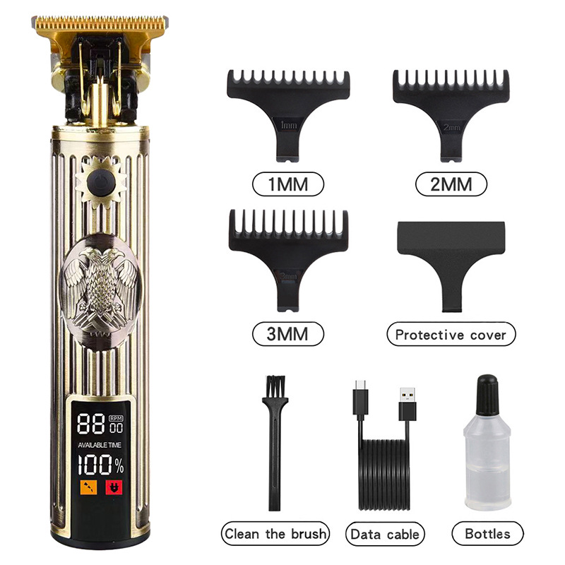 V888-ELOSUNG11357-209319-00 Professional Vintage Eagle Design Hair Trimmer - Digital Display Cordless Trimmer with Adjustable Guards and USB Charging - Image 1