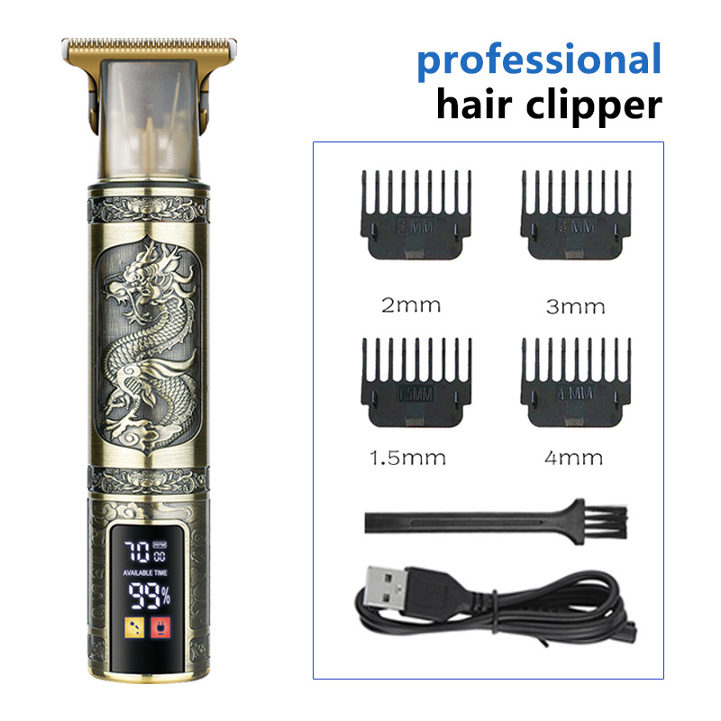 V888-ELOSUNG11359-209321-00 Professional Dragon Design Hair Clipper - Cordless Hair Trimmer with Digital Display, Adjustable Guards, and USB Charging - Image 1