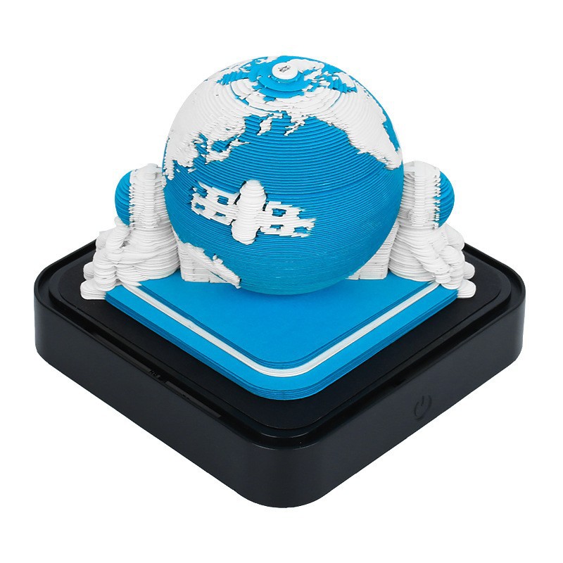 V888-ELOSUNG11397-209366-00 The Earth 3D Paper Sculpture Night Light with Memo Pad, Black Base - Elegant Gift Set for Home & Office( Blue ) - Image 1
