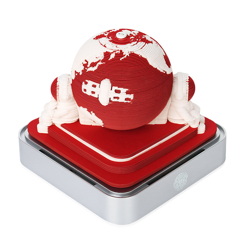 V888-ELOSUNG11398-209367-00 The Earth 3D Paper Sculpture Night Light with Notepad, Silver Base - Elegant Gift Set for Home and Office( Red ) - Image 1