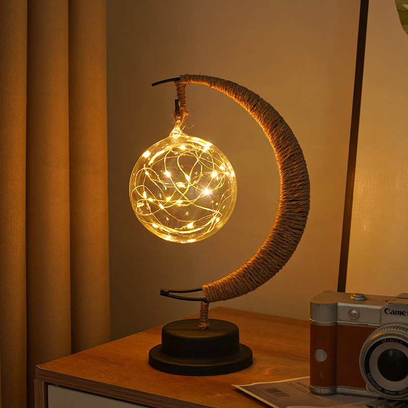 V888-ELOSUNG11491-211048-00 LED Multi-Shape Decorative Lights - Star, Moon, Apple USB Night Lights with Handmade Hemp Rope, Warm Iron Craft, Perfect Birthday & Christmas Gift - Image 1