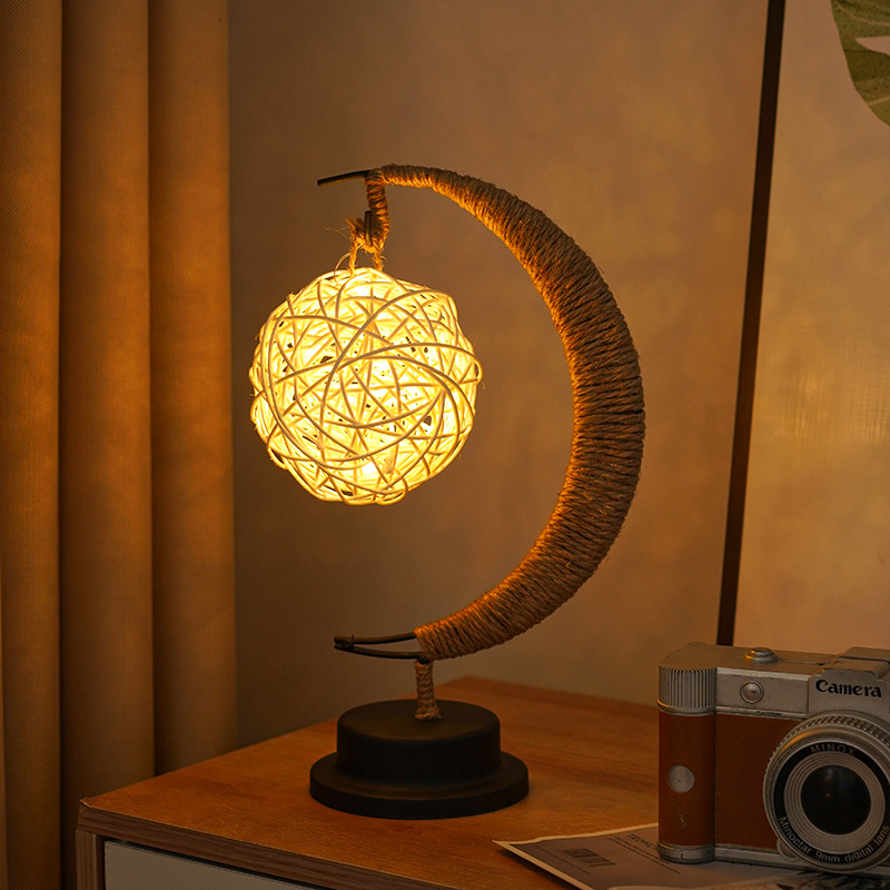 V888-ELOSUNG11492-211049-00 LED Multi-Shape Decorative Lights - Star, Moon, Apple USB Night Lights with Handmade Hemp Rope, Warm Iron Craft, Perfect Birthday & Christmas Gift - Image 1