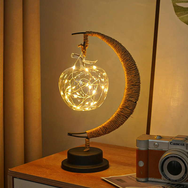 V888-ELOSUNG11493-211157-00 LED Multi-Shape Decorative Lights - Star, Moon, Apple USB Night Lights with Handmade Hemp Rope, Warm Iron Craft, Perfect Birthday & Christmas Gift - Image 1