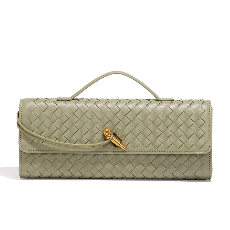 V888-ELOSUNG11556-209474-00 Light Green Luxury Woven PU Leather Clutch - Elegant Women's Evening Baguette Bag with Adjustable Shoulder Strap - Image 1