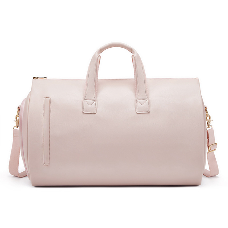 V888-ELOSUNG11569-209526-00 Pink PU Leather Travel Duffel Bag - Large Capacity Waterproof Suit Bag with Shoe Compartment - Image 1