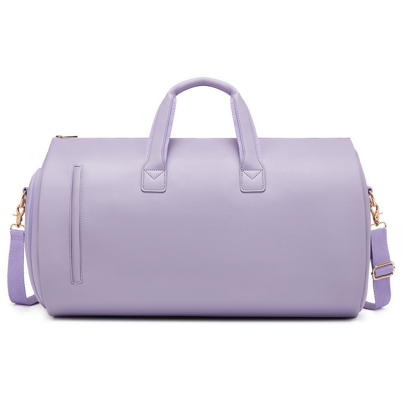 V888-ELOSUNG11571-209528-00 Purple PU Leather Travel Duffel Bag - Large Capacity Waterproof Suit Bag with Shoe Compartment - Image 1