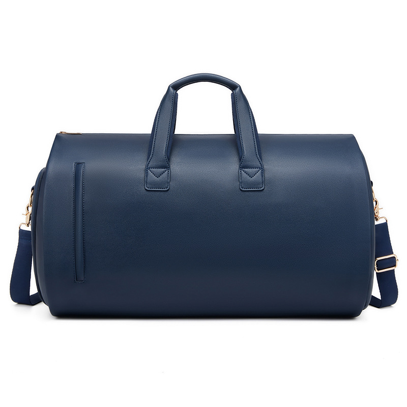 V888-ELOSUNG11572-209529-00 Blue PU Leather Travel Duffel Bag - Large Capacity Waterproof Suit Bag with Shoe Compartment - Image 1