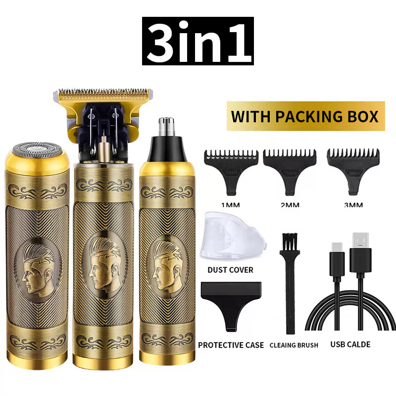 V888-ELOSUNG11691-209759-00 3-in-1 Professional Hair Clipper Set - Rechargeable Beard Trimmer, Nose Hair Trimmer, and Electric Shaver with USB Cable, Cleaning Brush, and Attachments - Image 1