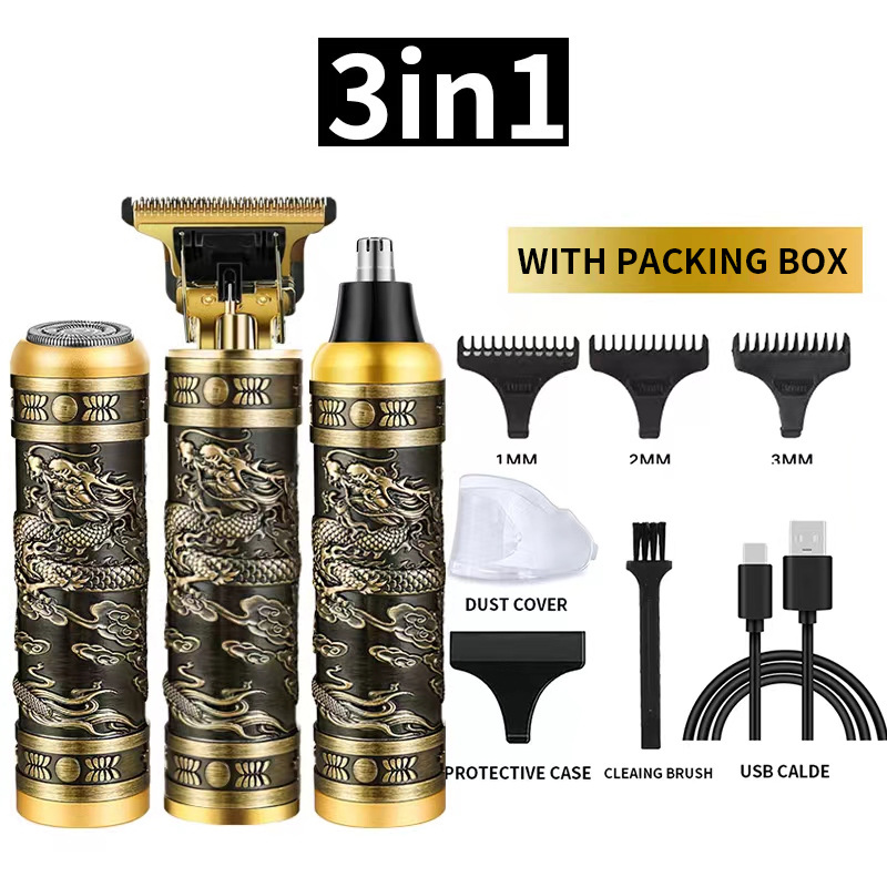V888-ELOSUNG11692-209760-00 3-in-1 Professional Hair Clipper Set - Rechargeable Beard Trimmer, Nose Hair Trimmer, and Electric Shaver with USB Cable, Cleaning Brush, and Attachments - Image 1