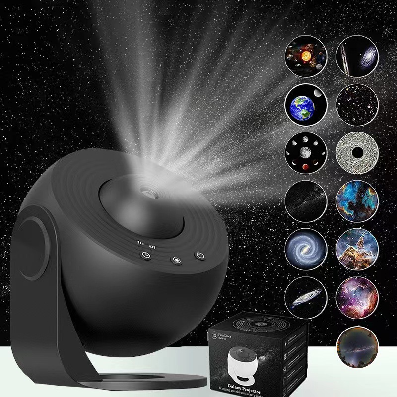 V888-ELOSUNG11758-209879-00 High-Definition Focusable Starry Galaxy Projector Lamp - Creative Bedroom Mood Light with 13 Film Slides (Black) - Image 1